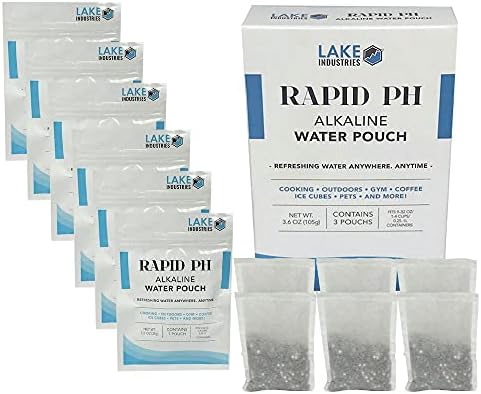 Rapid pH Alkaline Water Filter Pouches - Portable Water Filter Purifier Infuser for your Water Bottle, Pitcher, Jug-Carafe Container - High pH Ionized Water-6-Pk (Net 1800 Cups/96 gal) by Lake+Industries