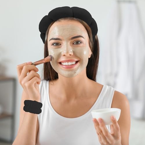 Black Skincare Bubble headband and wristband set for Face Washing - Image 3