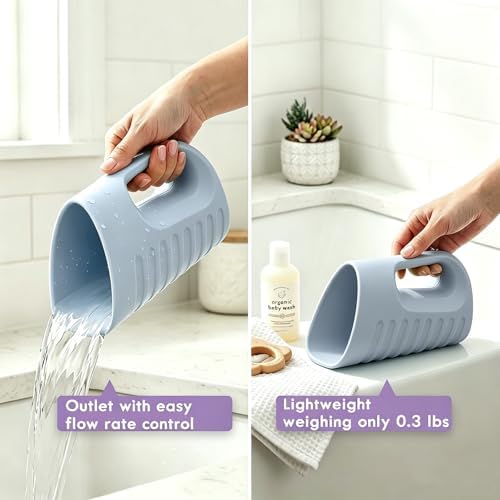 Babylush Baby Bath Rinse Cup & Rinser – 1000ml Soft EVA, 0.3lb Lightweight, BPA-Free Bath Water Pourer, Baby Bath Pitcher, Shower Cup for Kids (Light Blue) - Image 5