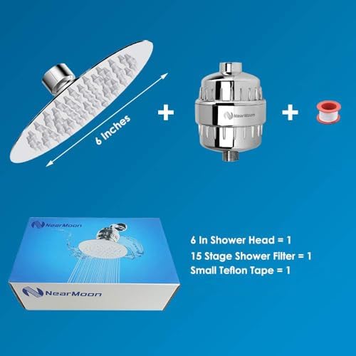 NearMoon Shower Head and 15 Stage Shower Filter Combo, High Pressure Filtered Shower for Hard Water, Improves the Condition of Your Skin, Hair (6 Inch, Chrome) - Image 2