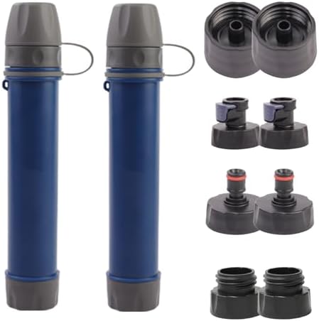 2 Pack Survival Water Filter Straw for Hiking & Camping, 2025 Personal Portable Water Purifier, 3000L Long Life, Includes Bottle & Hydration Bladder Adapters (2, Dark Blue, 3x3x19.3cm) by Unknown