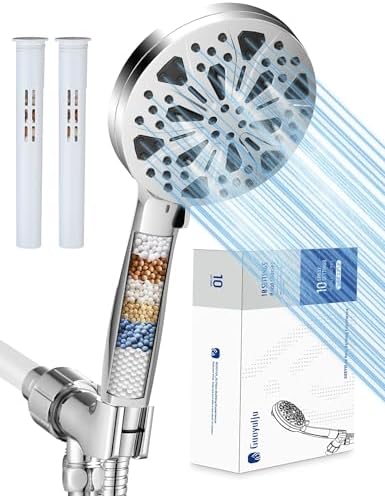 Filtered Shower Head with Handheld and Hose, 10 Spray Modes High Pressure Showerhead for Hard Water, Water Saving Removable Filter with Beads, Chrome Finish, WaterSense & CUPC Certified by Guoyulju
