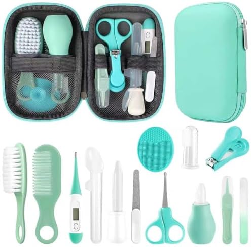 Baby Grooming Kit, Infant Safety Care Set with Hair Brush Comb Nail Clipper Nasal Aspirator,Baby Essentials Kit for Newborn Girls Boys (Green) by WXA