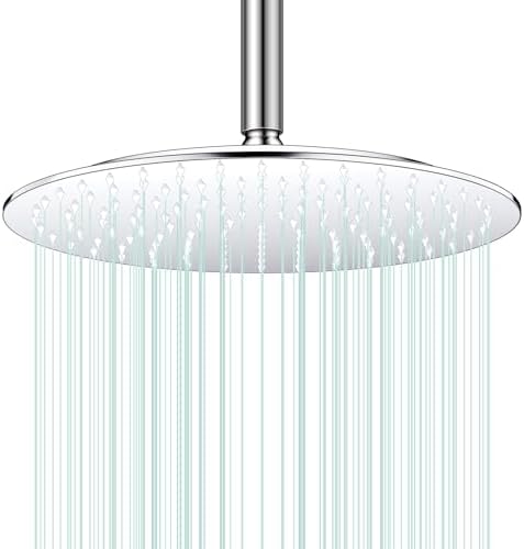 All Metal 12Inch Rain Shower Head - Heavy Duty Stainless Steel, Easy Install, High Water Flow, Ultra-Thin Modern Design for Bathroom (Chrome) by AULEEND