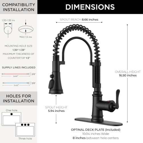 FORIOUS Black Kitchen Faucet with Pull Down Sprayer, Atique Style - Image 3
