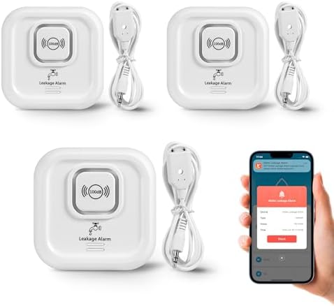 WiFi Water Leak Detectors 100dB Smart Water Sensor Alarm with 3.22 ft Sensor Cable Triple Detection Mode, with App Remote Monitor, Wireless Tank Level Monitor for Basement, Kitchen, Bathroom (3pack) by HOAYVKJ