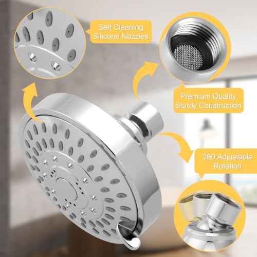 AISOSO High Pressure Rain Shower Head 2PCS 5 Modes 4.1 Inch Chrome Silver - Image 3