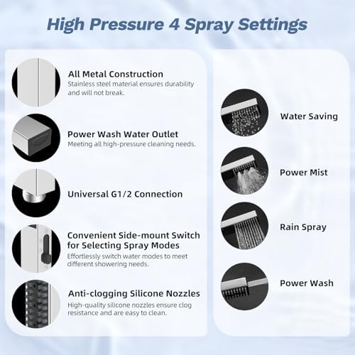 Hibbent 5-Mode 13" Rain Shower head, 4-Spray Metal Handheld Shower, Chrome - Image 3