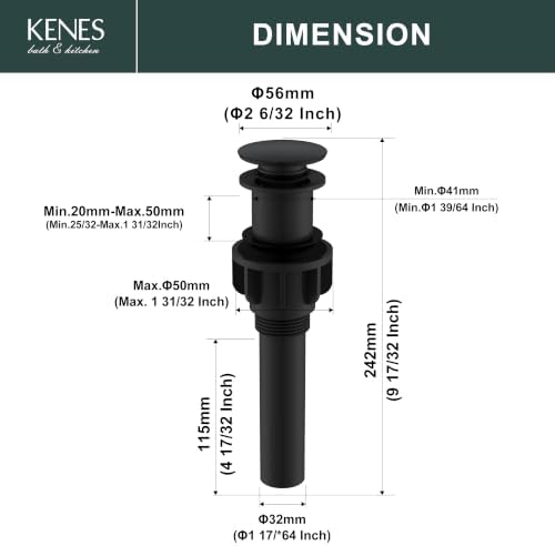 KENES Pop Up Bathroom Sink Drain Without Overflow, Matte Black Pop Up Drain - Image 6