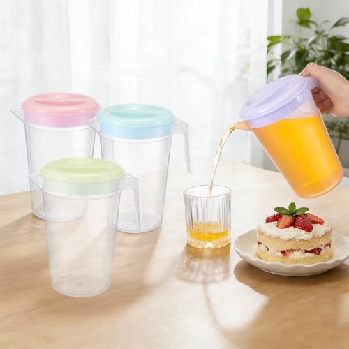 8 Pcs Plastic Pitcher with Lid & Handle, 2Qt Clear Water Pitcher Set, Round Beverage Pitchers with Easy Pour Spout for Water, Iced Tea, Party, Picnic, Camping and Home (4 Colors) - Image 7