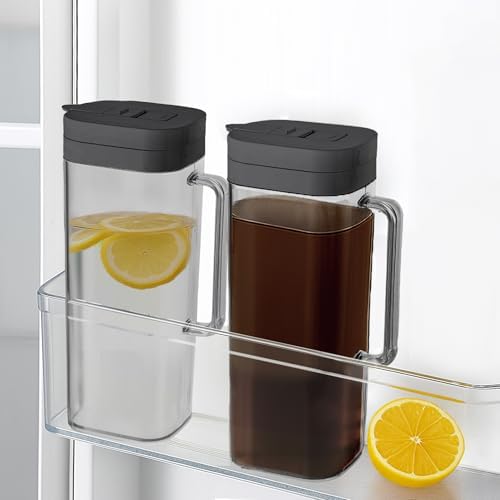 [2-PACK] SlimFit 64oz Water Pitcher for Fridge Door, Drink Pitcher, Black by KitchenPrima