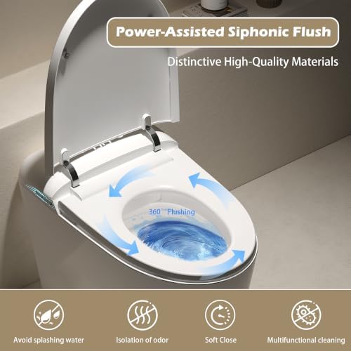 WinZo Modern Smart Toilet Built-in Bidet Seat, Auto Open, 1.28 GPF Powerful Flush, Foot Kick, Instant Warm Air Dryer, Night Light LED Display, White - Image 5