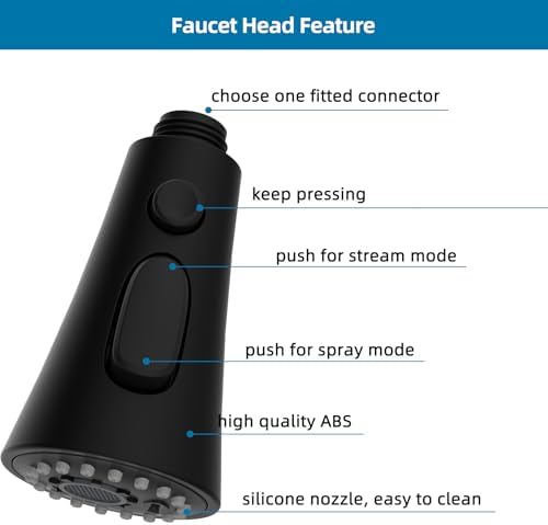 Universal Kitchen Faucet Head Replacement, 3 Modes, 15 Adapter Kit, Black - Image 5