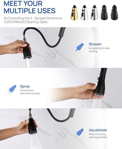 J-HVA Pull Down Kitchen Faucet Sprayer Head Replacement Part, Matte Black - Image 2