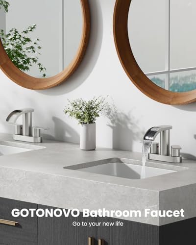 gotonovo 4’’ Centerset Bathroom Sink Faucet Waterfall Brushed Nickel - Image 2