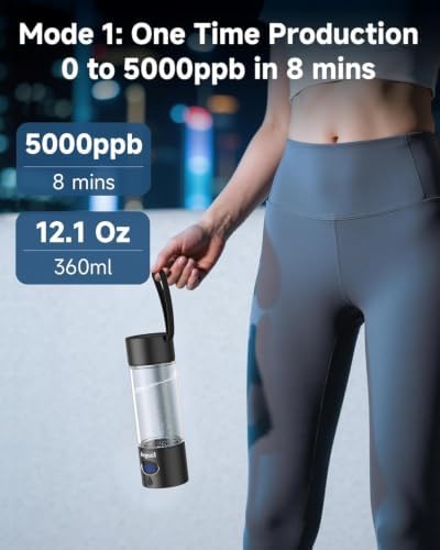 360ml Portable Hydrogen Water Bottle Generator with PEM-SPE Tech, Glass Exterior & Aluminum Shell, 5000 PPB in 8 Minutes, Health Care Gifts for Husband, Wife, Family, Friends, Travel (Black) - Image 4