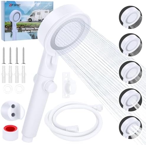 5+1 Mode High Pressure Replacement White RV Shower Head with Hose by XfireUS