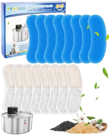 8+8 Pack Cat Fountain Filter Fit for virtulance 3.2L/108oz/0.8Gal by MyfatBOSS