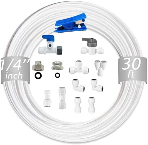 NSF 1/4" inch Water Line Tubing and Push to Connect Fittings for Reverse Osmosis Water Filter RO fittings (Feed water adapter Kits), 11 pcs connetors+30 feet 1/4" O.D. (6.4mm) water tubing. by Unknown