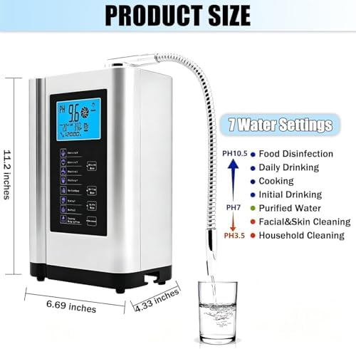 Alkaline Water Ionizer Machine with pH 3.5-10.5 and up to -500mV ORP, 8000 Liters Per Filter, Self-Cleaning Function and 5 Titanium Plates for Home Use - 7 Water Modes & LCD Touchscreen,White - Image 6