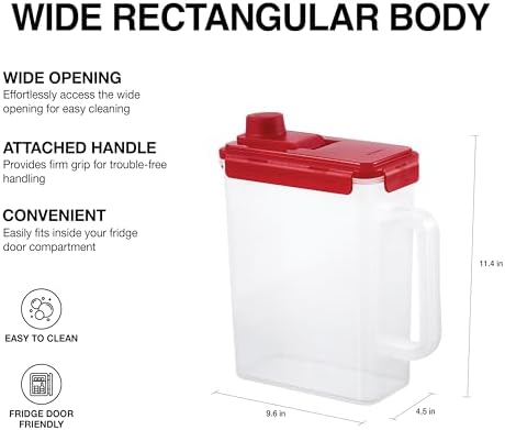 LocknLock Aqua Fridge Door Water Jug | Clear Pitcher | BPA Free Plastic Pitcher with Lid | 1 Gallon Pitcher with Lid for Water, Juice, Tea & More Beverages, Red - Image 3