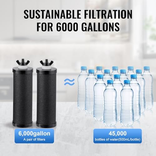 VEVOR Gravity-fed Water Filter System, 2.25G 304 Stainless-Steel Countertop System, Water Filtration System, Reduces Lead and up to 99% of Chlorine, with 2 Carbon Filters, Water Level Spigot, Stand - Image 4
