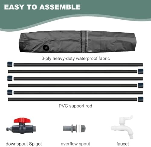 Foldable Rain Barrel with Stand and Tap 750L Rain Water Collector System for Garden Black Color Zipper Cover Size 100x98cm - Image 5