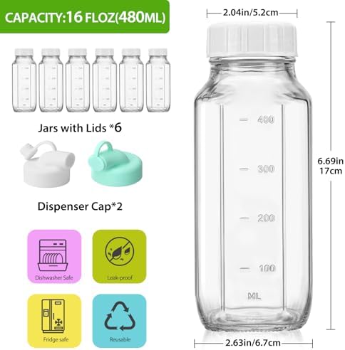 CUCUMI 6 Pack 16 Oz Glass Milk Bottles with Lids - Image 3