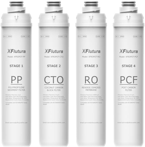 RO100ROPOT Series 4-Pack Replacement Filter Cartridge Set Compatible with Bluevua RO100ROPOT, RO100ROPOTUV Series Water Filter, Pack of 4 Filters (1*PP, 1*CTO, 1*RO, 1*PCF) by Unknown