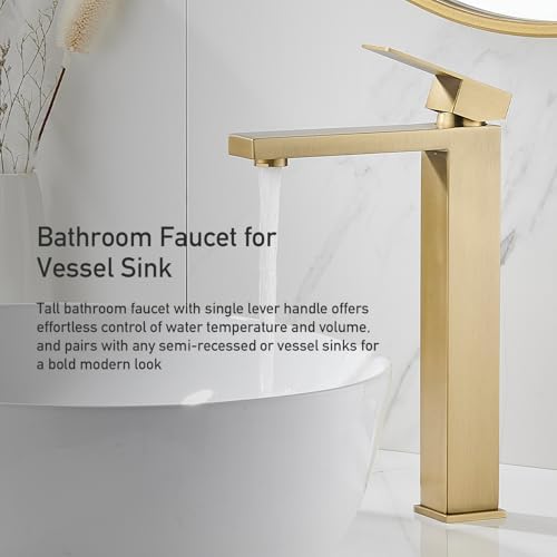 AVSIILE Brushed Gold Vessel Sink Faucet, 1 Hole Single Handle Tall Faucets - Image 2