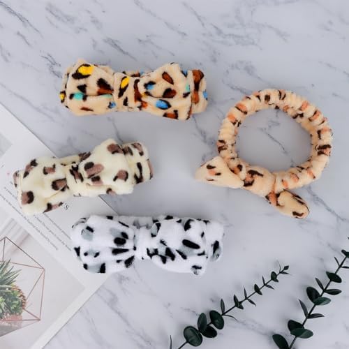 Ondder Leopard Terry Cloth Spa Headbands for Skincare, Makeup, Face Washing - 8 Pcs Bow Hair Bands for Women - Image 7