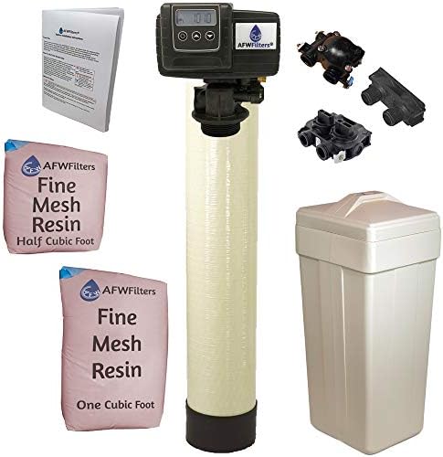 AFWFilters 1.5 Cubic Foot (48k) Whole Home Iron Pro Water Softener with Fine Mesh Resin, 3/4" Plastic MNPT Connection, and Almond Tanks by Abundant+Flow+Water+Systems