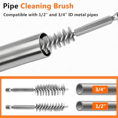 1/2" & 3/4"&1" Copper Pipe Cleaner Set for Drill,with 1/4" Hex Shank & 6 Brush Blades & 3 Pipe Cleaning Brush,Drill Copper Pipe Cleaner for Removing Rust,Stains & Paint - Image 7