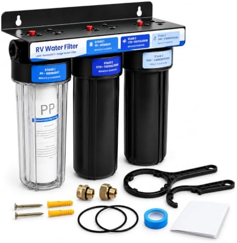 RV Water Filter System,Leak-Free Brass Fittings, Three Filters Included Reduces Sediment,rv Water Filter,Chlorine,Bad Taste and Odors,Suitable for RVs,Boats,Farming & Gardening by Unknown