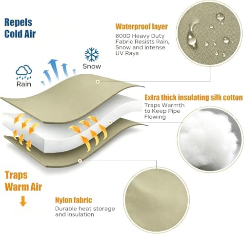Backflow Preventer Cover Insulated Pouch,Outdoor Pipe Insulation Cover,Winter Freeze Protection Water Well Pump Covers Sprinkler Valve Cover Insulated (Khaki, 30''W x 24''H) - Image 5