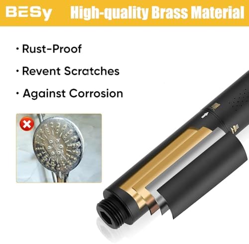BESy Brass 2 In 1 Function Filtered Dark Black Handheld Shower Head for Hard Water Shower Wand High Pressure Showerhead Black Hand Shower Sprayer with Hose Bracket - Image 3