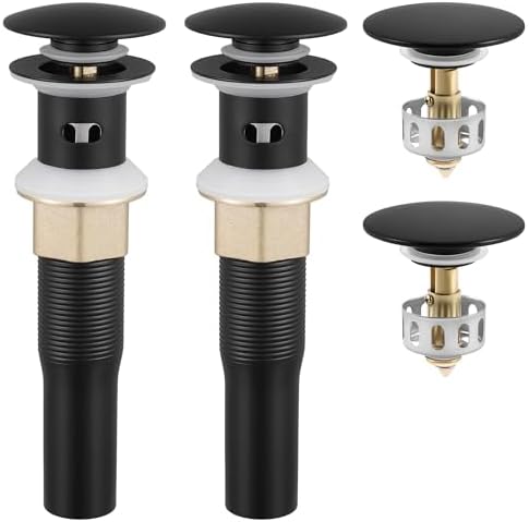KES All Metal Bathroom Sink Drain with Overflow, 2 Pack, Lavatory Vanity Pop Up Drain with Detachable Hair Catcher, Rustproof 18/8 Stainless Steel, Matte Black, S2013A-BK-P2 by KES