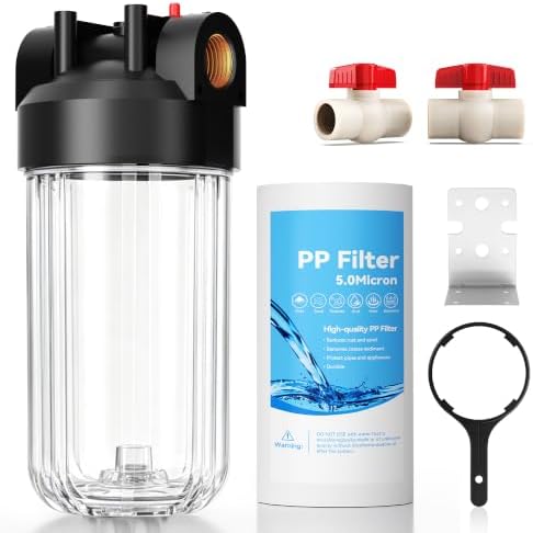 Whole House Water Filter Housing with 1 PP Filter, 10"x4.5", 2 Vavles by Ovvyayl