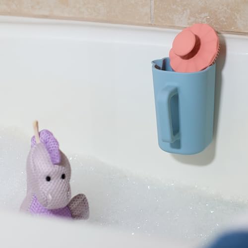 DEMDACO Love to Play Collection Baby Bath Rinse Cup and Silicone Scalp Scrubber Set - Gentle Hair Washing Aid for Infants & Toddlers Soft Silicone Kids' Brush & Ergonomic Rinse Pitcher, Pink - Image 5