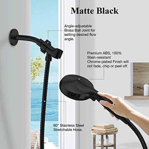 Matt Black Shower Head with Handheld Spray High Pressure-Multifunction Strong Flow Rain Massage Showerhead with Extra long Hose and Adjustable Overhead Holder – La Mejor Regaderas Modernas Para Ducha - Image 2
