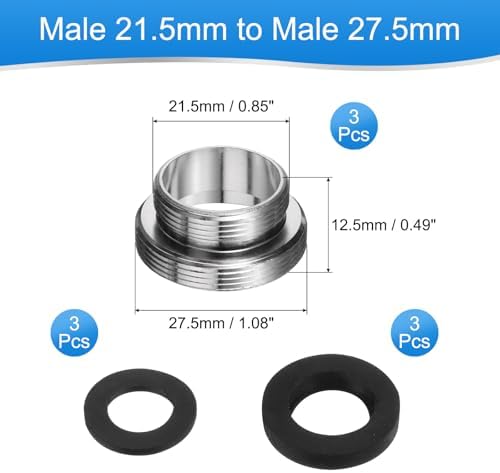 uxcell 3Pcs Faucet Adapter Kit, Male 0.85in to Male 1.08in Kitchen Sink Stainless Steel Tap Aerator Adapter Set to Connect Garden Hose, Water Filter, Standard Hose Diverter - Image 2