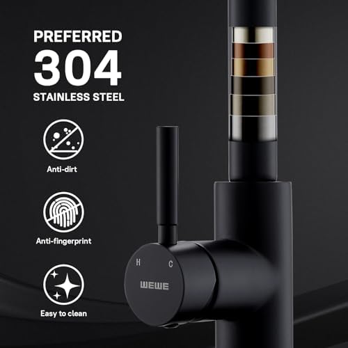 WEWE Pull-Down Kitchen Faucet, 3-Mode Sprayer, Matte Black, High Arc - Image 5