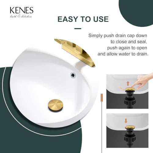 KENES 2 Pack Brushed Gold Pop Up Bathroom Sink Drain Assembly with Overflow - Image 5