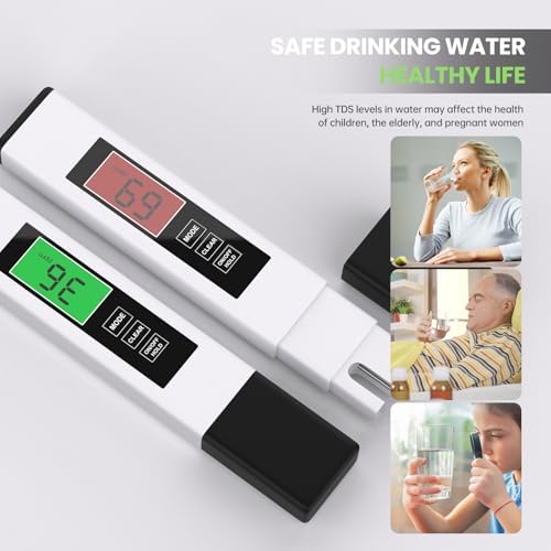 TDS Water Tester, 4 in 1 TDS Meter Digital Water Tester, Accurate and Reliable Digital TDS EC & Temp(°C,°F) Meter, 0-9990PPM Water Quality Tester for Drinking Water RO/DI System Aquarium White 6.1In - Image 5