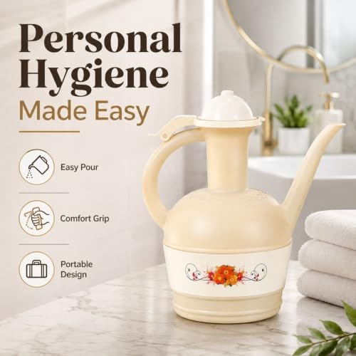 Beige Lota Bodna Toilet Wash Jug with Handle, Plastic Muslim Wudu & Bathroom Hygiene Water Pitcher, Portable Bidet Rinse Cup for Toilet, Home & Travel - Image 2