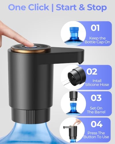 Water Jug Pump for 5 Gallon Bottle – Portable Electric USB-C Charging Dispenser, Dual Powerful Motors, Fast Flow, Fits 2-5 Gallon Jugs – Ideal for Home, Office, Camping, RV, Black - Image 4