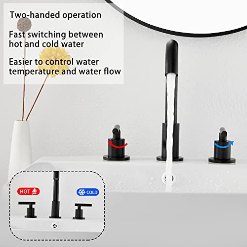 Black Bathroom Faucet 2-Handles 3 Holes 360 Swivel Spout Widespread Bathroom Sink Faucet with Pop Up Drain - Image 3