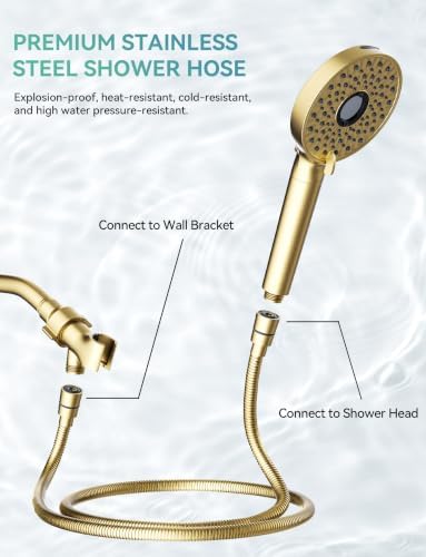 Magichome Shower Head with Handheld, High Pressure 10-Spray Detachable Chrome Showerhead with Stainless Steel Hose,Brushed Gold - Image 7