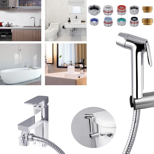 Hibbent Sink Faucet Hose Sprayer Attachment with 10 Adapters - Dual Function Handheld Bidet, Rinser & Shower Head - for Feminine Hygiene, Baby Diaper Cleaning & Pet Bathing by Hibbent