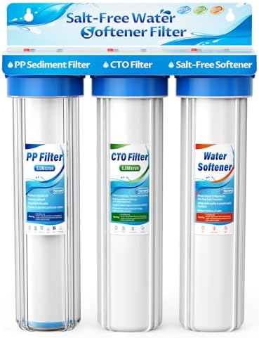 Salt Free Water Softener Systems Whole House, 0.5Micron PP+CTP+Softener Filtration, 3/4" Whole Home Water Softener, Reduces Chlorine, Chemicals, Odors, Prevents Water Scale Buildup,Protects Appliances by DYLSDFQ